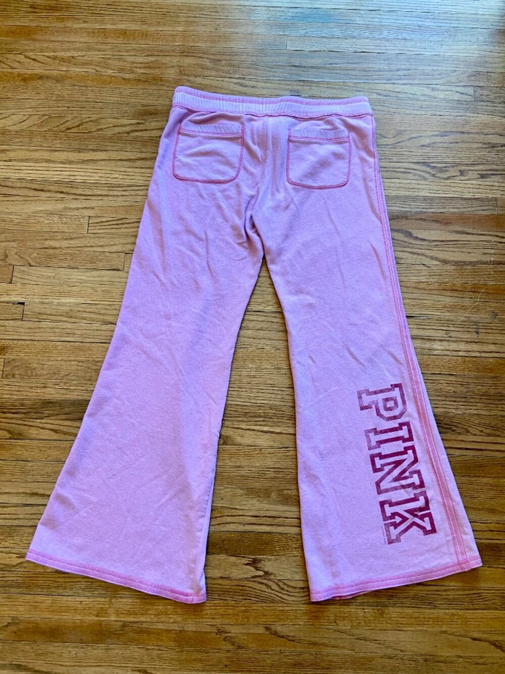 Victorias Secret PINK Flare Sweat Pants Drawstring Cotton Lightening Bolt Low L - Picture 9 of 14